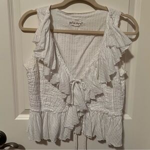 Old Navy Ruffle White Cotton & Silver Vest Top with Tie front